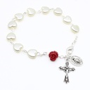 Blessed Mother Plastic Pearl Heart Shaped Catholic Rosary Bracelet - Mama Mary Miraculous - Red Rose - Artesano