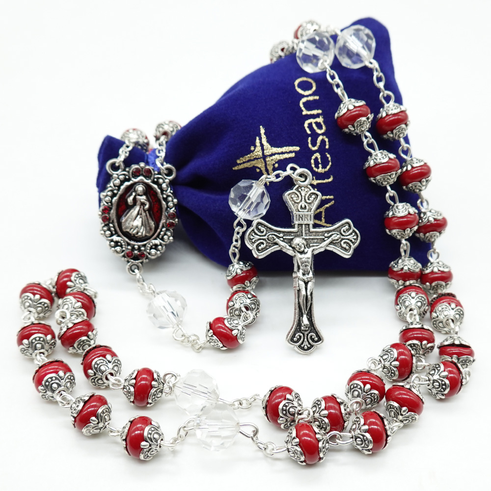 Sacred Double Capped Glass Catholic Rosary - Assorted Saints - Artesano