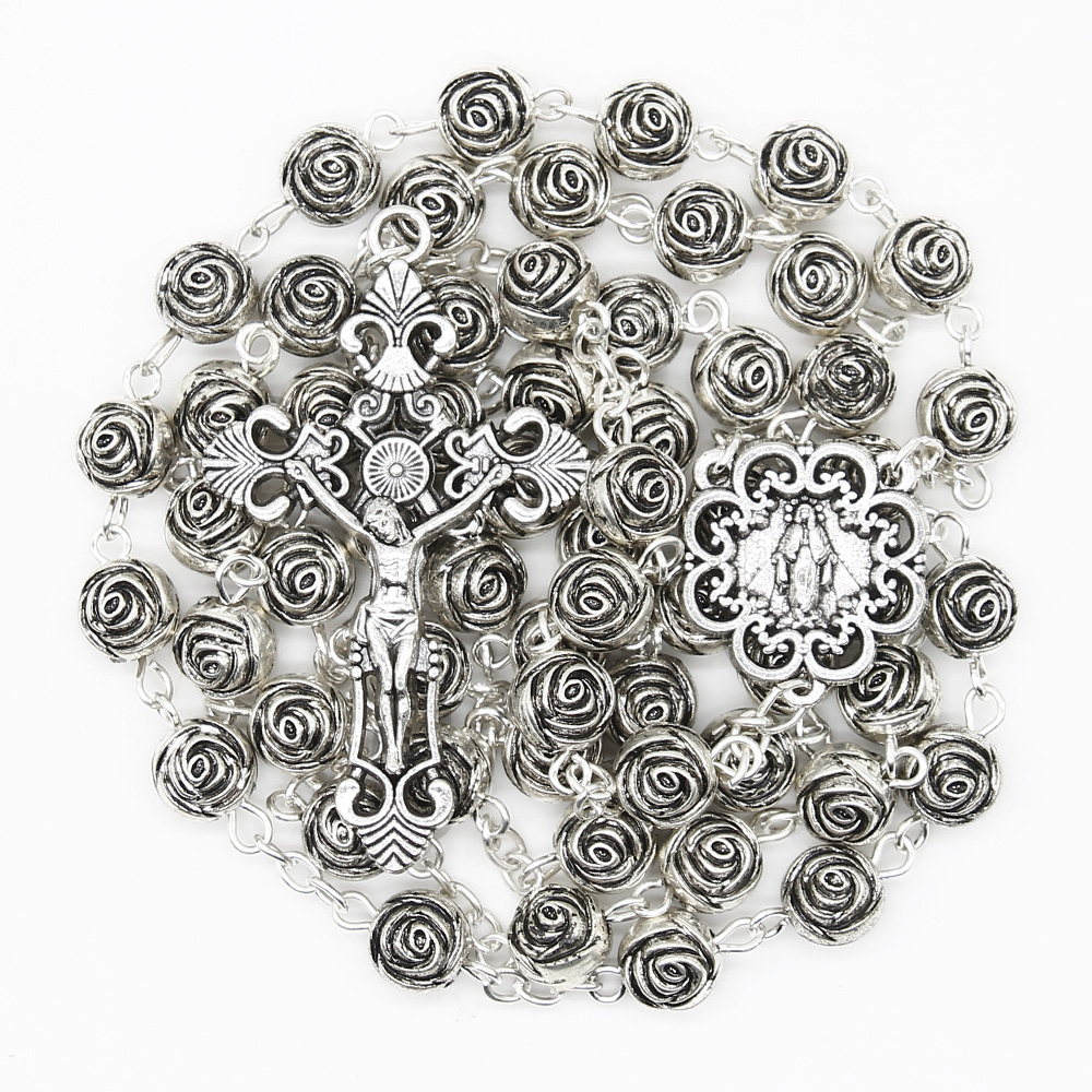 Blessed Mother Rose Flower Leighweight Catholic Rosary - Mama Mary Miraculous - Artesano