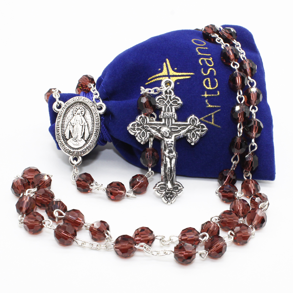 Miraculous Real Crystal Catholic Rosary - Mama Mary Miraculous - Free Pouch - Artesano