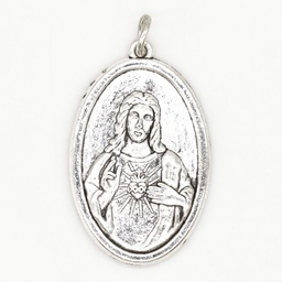 Heart Purifying Silver Metal Catholic Medal Pendant - Sacred Heart - Artesano