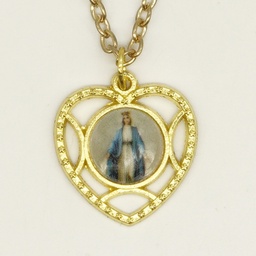 Blessed Mother Gold Metal Catholic Medallion Necklace - Made in Italy -Mama Mary Miraculous  - Artesano