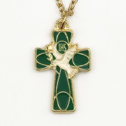 Holy Spirit Gold Metal Catholic Cross Necklace - Made in Italy - Confirmation - Artesano