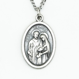 Sacred Men Silver Metal Catholic Medallion Necklace - Made in Italy - Holy Family - Artesano