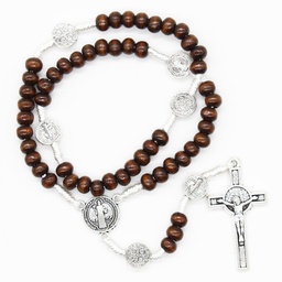 Powerful Wood Catholic Cord Rosary - St Benedict - Artesano