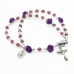 Blessed Mother Crystal Rose Catholic Rosary Bracelet - Mama Mary Miraculous - Artesano